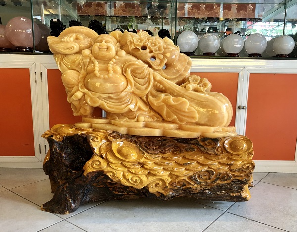 Tượng Phật Di Lặc Ngọc Cẩm Thạch Vàng Tự Nhiên - 2100706